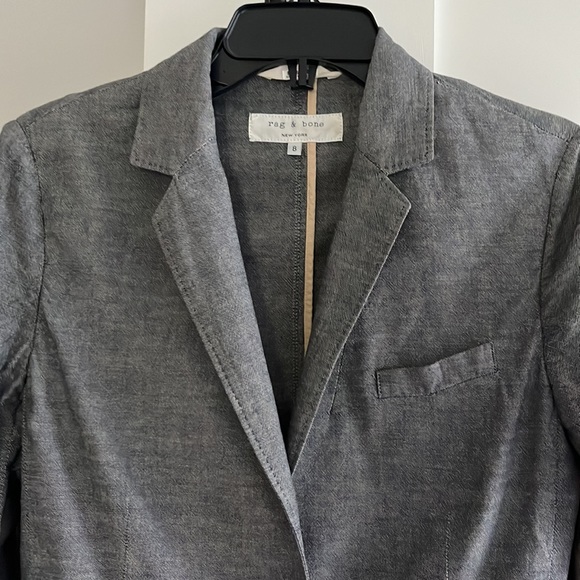 Rag & Bone Gray Oxford Cloth Chambray Fitted Tailored Blazer Jacket Sz 8 - Picture 3 of 6